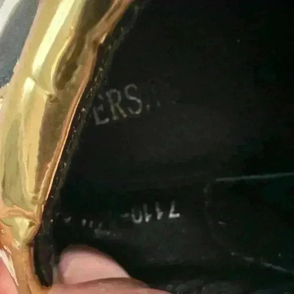 5. Versace sneakers boys shoes Leather Embossing Design Black Gold Metal Low Cut